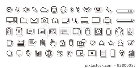 Icon sticker set for information terminals such as personal computers and smartphones, the Internet, information storage media, etc. 92800055