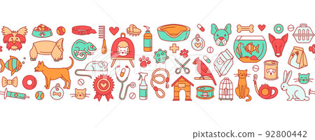 Pet store dogs, cats, birds, other domestic animals seamless pattern 92800442
