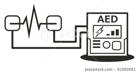 用於心臟驟停等的醫療設備的 AED 插圖。 92800981