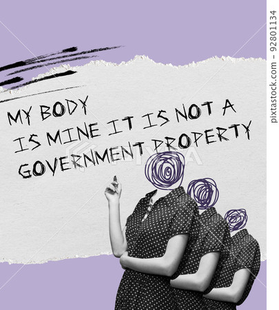 Contemporary art collage. Protest against tightening of the abortion law, female rights, right to choice, health and freedom. Surrealism 92801134