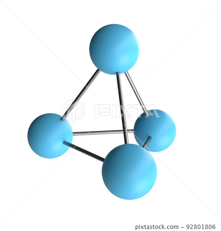 3D illustration of a molecular model of a triangular pyramid with a pyramid structure 92801806