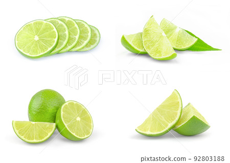 Set of limes on a white background clipping path 92803188