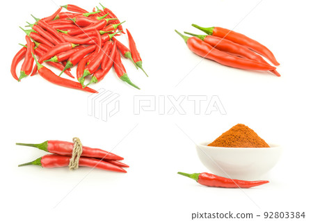 Set of red chili on a isolated white background 92803384