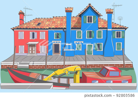 Old colorful houses and boats on the island of Burano. Venice. Old colorful houses and boats on the island of Burano. Venice. 92803586