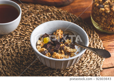 Bowl of Homemade Granola with Chocolate for Breakfast Bowl of Homemade Granola with Chocolate for Breakfast 92803643