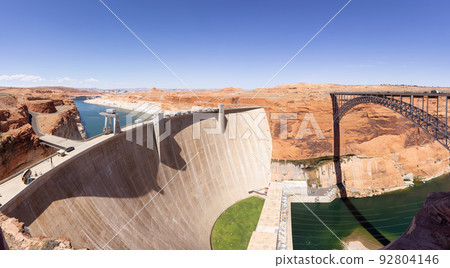 Glen Canyon Dam and Colorado River in Page, Arizona, United States of America. Glen Canyon Dam and Colorado River in Page, Arizona, United States of America. 92804146
