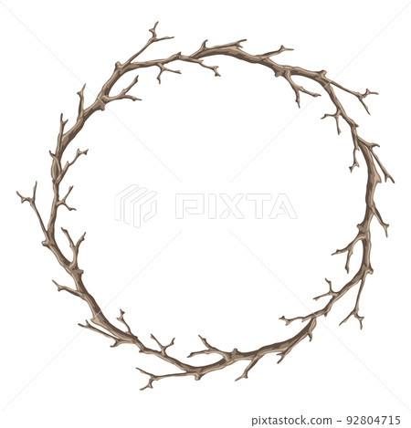 Frame with dry bare branches. Decorative natural twigs. 92804715