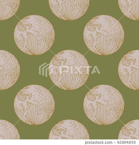 Planet earth engraved seamless pattern. Vintage sphere of world in hand drawn style. 92804850