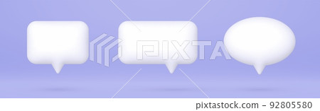 3d speech bubbles set, realistic white chat dialogue quotes, social media communication elements 92805580
