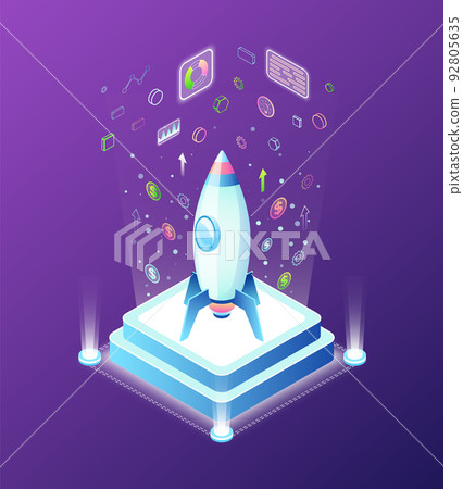 Ship Standing on Platform, Business Rocket Vector 92805635