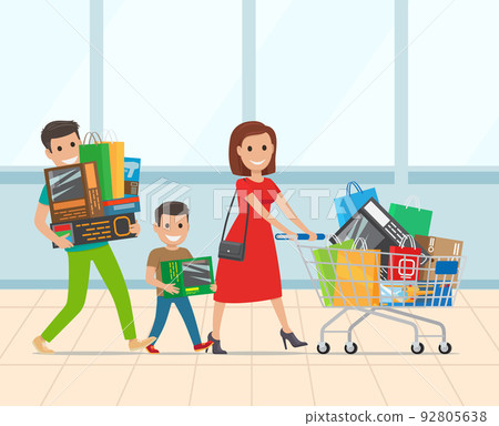 Happy Family with Kid Shopping in Supermarket Happy Family with Kid Shopping in Supermarket 92805638