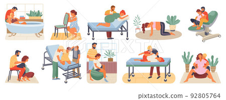 Pregnant Woman, Birth Positions, Infant Vector 92805764