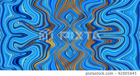 Blue and gold seamless marble pattern with psychedelic swirls 92805845