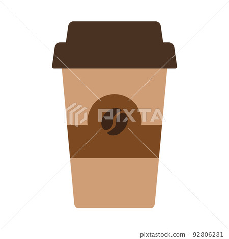 Illustration of a brown coffee glass with a lid and a coffee bean logo. Vector illustration. Illustration of a brown coffee glass with a lid and a coffee bean logo. Vector illustration. 92806281