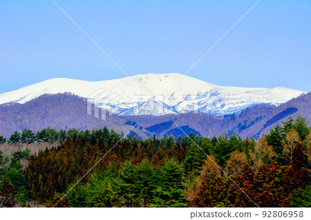 宮城縣栗原市,早春,冬天從花山看到的白雪皚皚的栗駒山 宮城縣栗原市,早春,冬天從花山看到的白雪皚皚的栗駒山 92806958