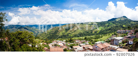 Panoramic view of the beautiful mountains of the Southwestern Antioquia seen from a viewpoint at the small town of Tititribi in Colombia Panoramic view of the beautiful mountains of the Southwestern Antioquia seen from a viewpoint at the small town of Tititribi in Colombia 92807026