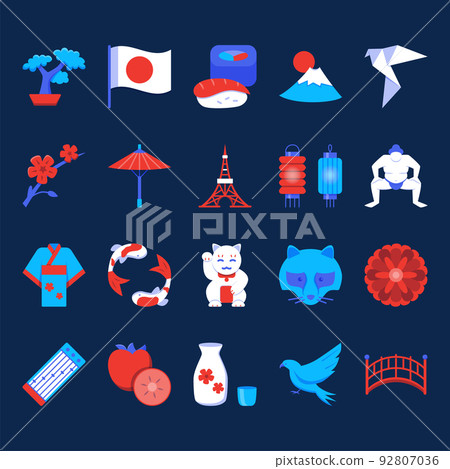 Japan icon set in flat style 92807036