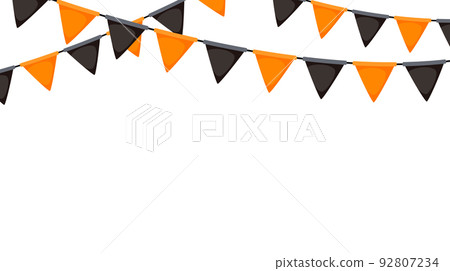 Halloween bunting. Black and orange flag garland. Triangle pennants chain. Party bunting decoration. Celebration flags for decor. Vector background Halloween bunting. Black and orange flag garland. Triangle pennants chain. Party bunting decoration. Celebration flags for decor. Vector background 92807234