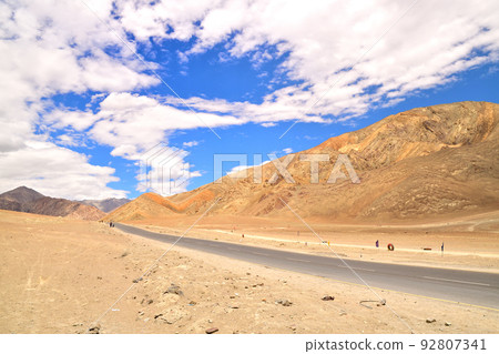 India's northernmost unexplored region, Ladakh road and blue sky 92807341