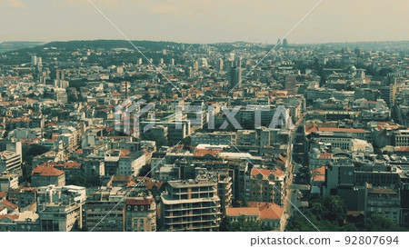Centre of Belgrade, Serbia. Low altitude aerial shot Centre of Belgrade, Serbia. Low altitude aerial shot 92807694