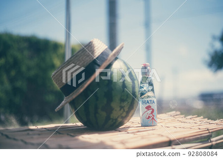 Watermelon and ramune with a straw hat 92808084