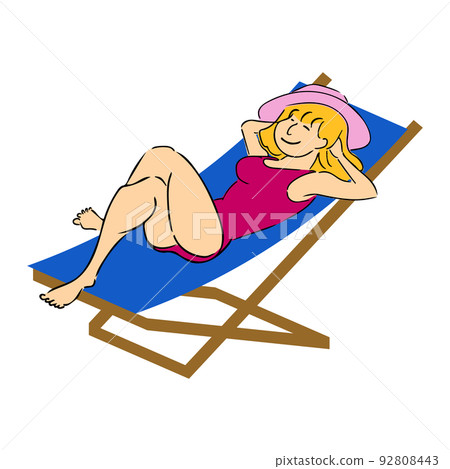 放鬆與吊床的泳裝的一名婦女 92808443