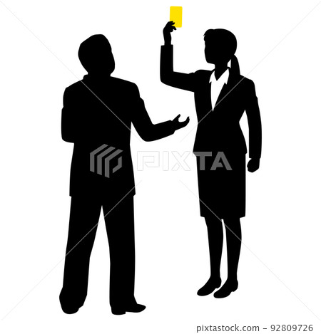 A female businessman showing a yellow card A female businessman showing a yellow card 92809726