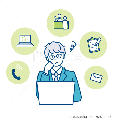 擔心工作量的商人的插圖素材 提高工作效率 提高生產力 92810422