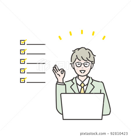 完成任務並欣喜若狂的商人的插圖素材 92810423