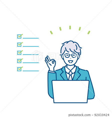 Illustration material of a businessman who completes the task and rejoices 92810424
