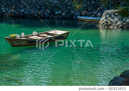 鯛魚游弋的高松城護城河（香川縣高松市玉藻公園） 92811013