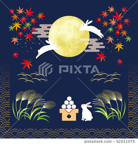 Illustration of a rabbit enjoying the autumn moon Illustration of a rabbit enjoying the autumn moon 92811078