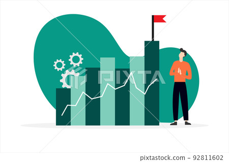 Business man standing looking at the growing business graph. Business man standing looking at the growing business graph. 92811602