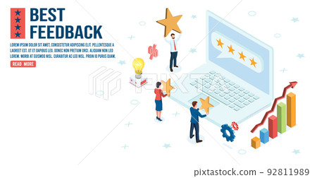 3D isometric customer review and feedback concept with People giving star feedback and choosing satisfaction rating, Consumer demand,retail marketing. Vector illustration eps10 3D isometric customer review and feedback concept with People giving star feedback and choosing satisfaction rating, Consumer demand,retail marketing. Vector illustration eps10 92811989