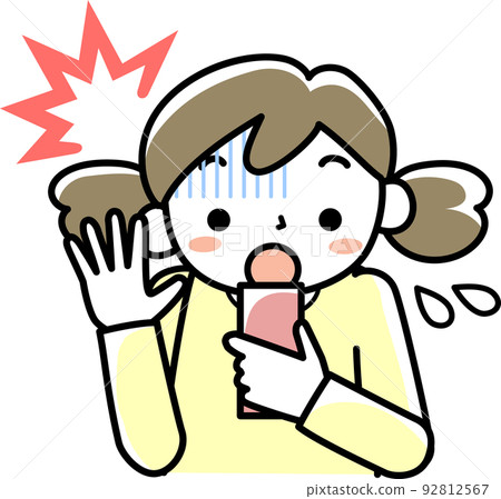 The upper body of a girl who panics when she sees a smartphone 92812567