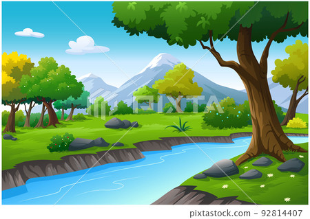 On the natural path, there are trees and mountains. On the natural path, there are trees and mountains. 92814407