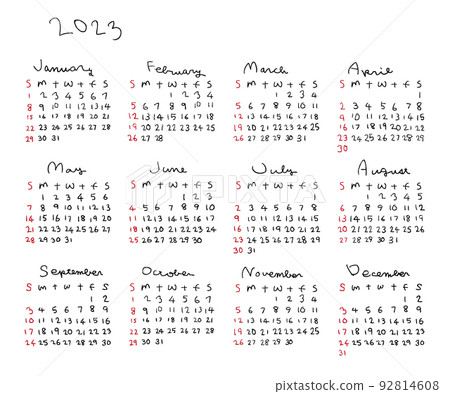 Simple hand-drawn calendar for 2023 92814608