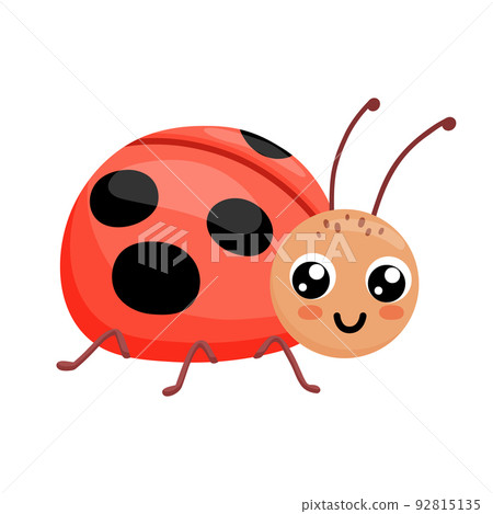 Cute smiling ladybug isolated on white background. Funny insect for children. Flat cartoon vector illustration Cute smiling ladybug isolated on white background. Funny insect for children. Flat cartoon vector illustration 92815135