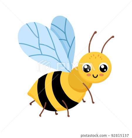 Cute smiling bee isolated on white background. Funny insect for children. Flat cartoon vector illustration Cute smiling bee isolated on white background. Funny insect for children. Flat cartoon vector illustration 92815137