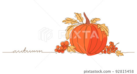 continuous line drawing of autumn colored background 92815458