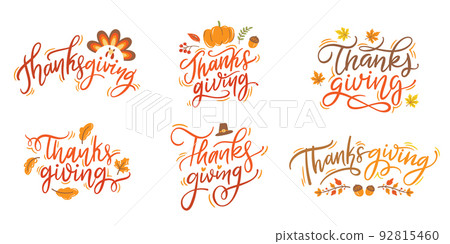 Hand lettering of thanksgiving day festival celebration 92815460