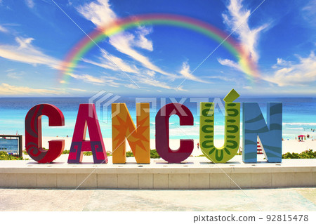 Cancun beach colorful sign 92815478