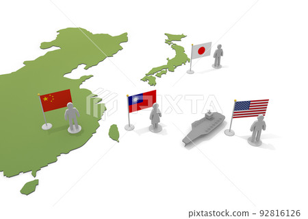 Taiwan, China, America and Japan. World map and relationships. flags and people. 92816126