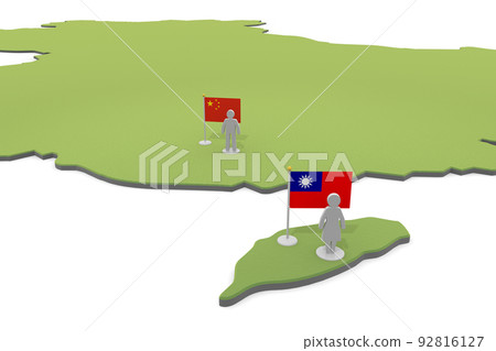 Taiwan and China. World map and relationships. flags and people. Taiwan and China. World map and relationships. flags and people. 92816127