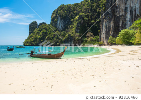 longtail boat on Hong island, Krabi, Thailand. landmark, destination Southeast Asia Travel, vacation and holiday concept longtail boat on Hong island, Krabi, Thailand. landmark, destination Southeast Asia Travel, vacation and holiday concept 92816466