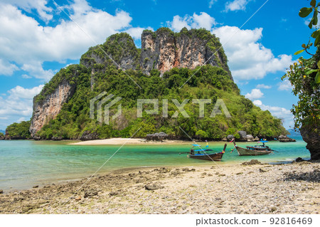 longtail boat on Koh phakbia island, Krabi, Thailand. landmark, destination Asia Travel, vacation and holiday concept longtail boat on Koh phakbia island, Krabi, Thailand. landmark, destination Asia Travel, vacation and holiday concept 92816469
