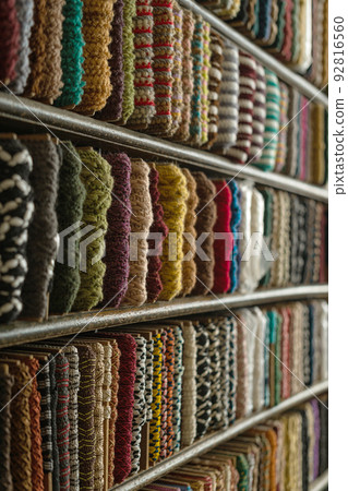 multi-colored braid on the counter of the store for decoration, sewing and needlework 92816560