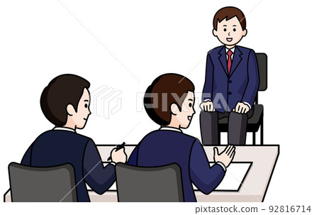 一名男學生接受面試 兩名男面試官 一名男學生接受面試 兩名男面試官 92816714