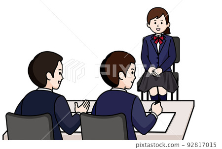 一名女學生接受面試 兩名男面試官 一名女學生接受面試 兩名男面試官 92817015