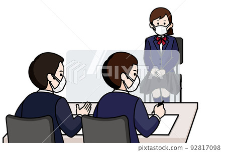 一名女學生戴口罩接受面試 兩名男面試官 92817098
